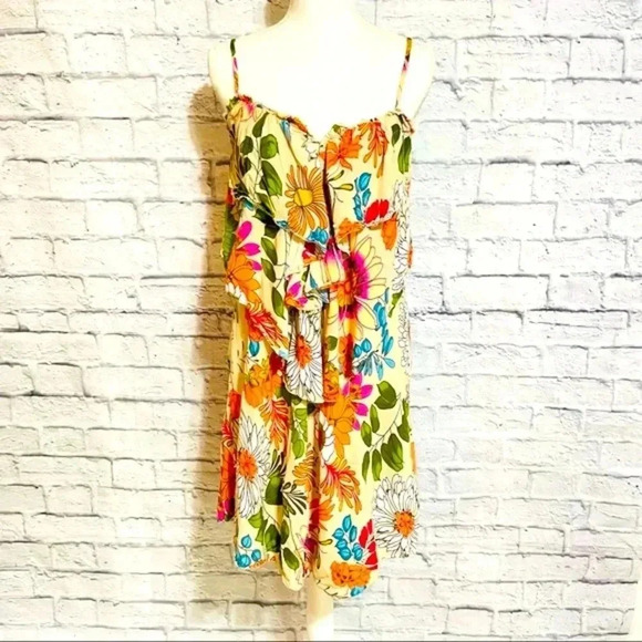 Sarina Paris Dresses & Skirts - Sarina Paris Ruffle Floral Sun Mini Dress Or Coverup Adjustable Spaghetti Straps